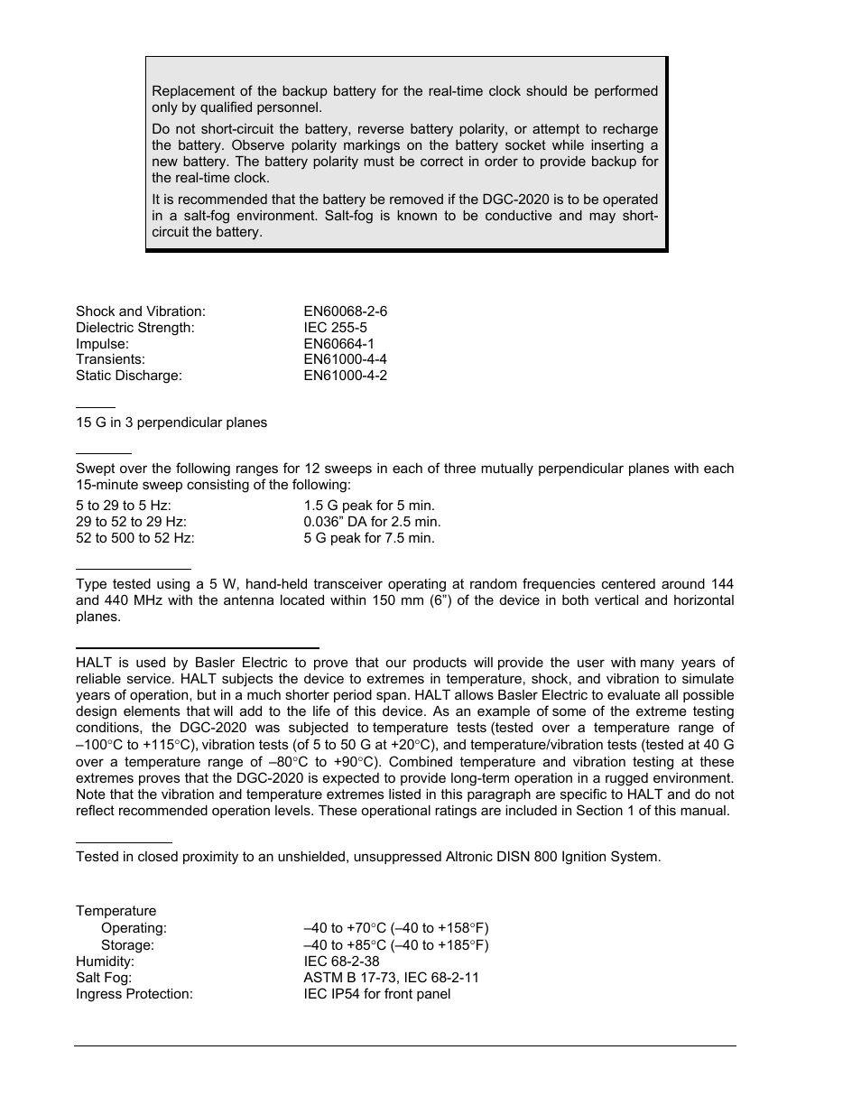 Type tests, Shock, Vibration | Radio interference, Halt (highly accelerated life testing), Ignition system, Environment, Type tests -10, Shock -10, Vibration -10 | Winco DGC-2020 User Manual | Page 22 / 338