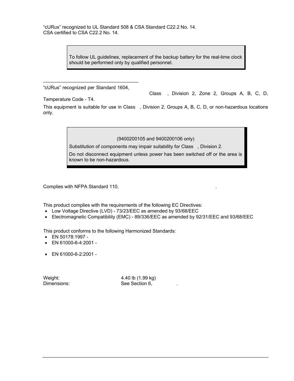 Ul/csa approval, Part numbers 9400200105 and 9400200106, Nfpa compliance | Ce compliance, Physical, Ul/csa approval -11, Part numbers 9400200105 and 9400200106 -11, Nfpa compliance -11, Ce compliance -11, Physical -11 | Winco DGC-2020 User Manual | Page 23 / 338