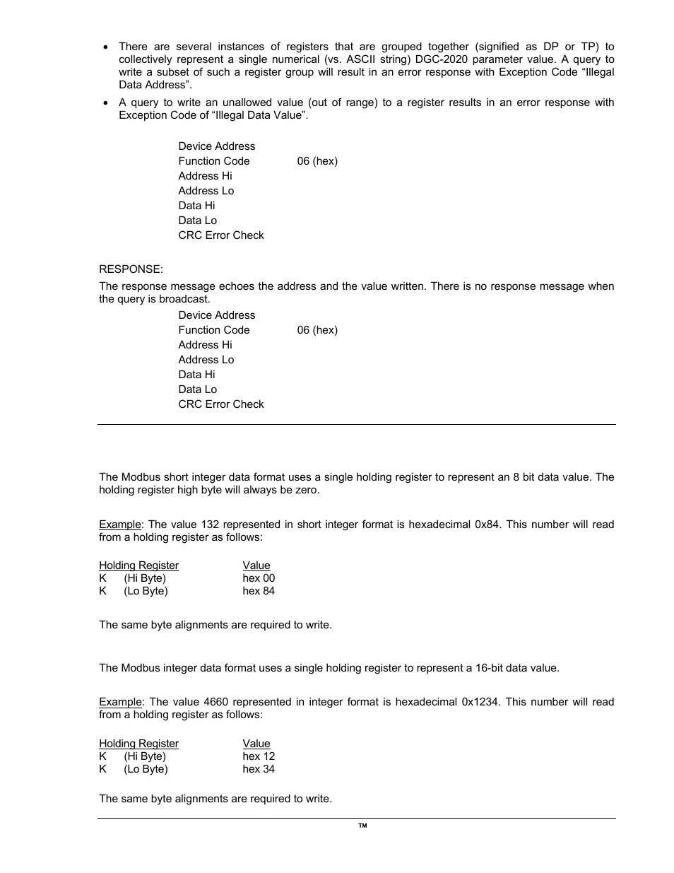 Data formats, Short integer data format (int8), Integer data format (int16) | Winco DGC-2020 User Manual | Page 281 / 338