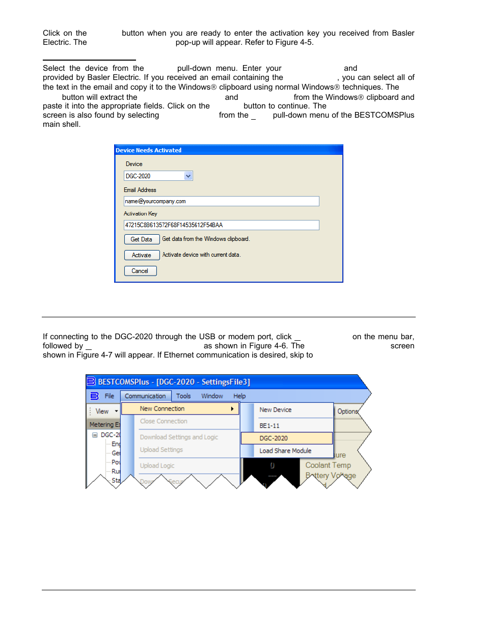 Entering an activation key, Communication, Communication -4 | Figure 4-5. device needs activated -4 | Winco DGC-2020 User Manual | Page 74 / 338