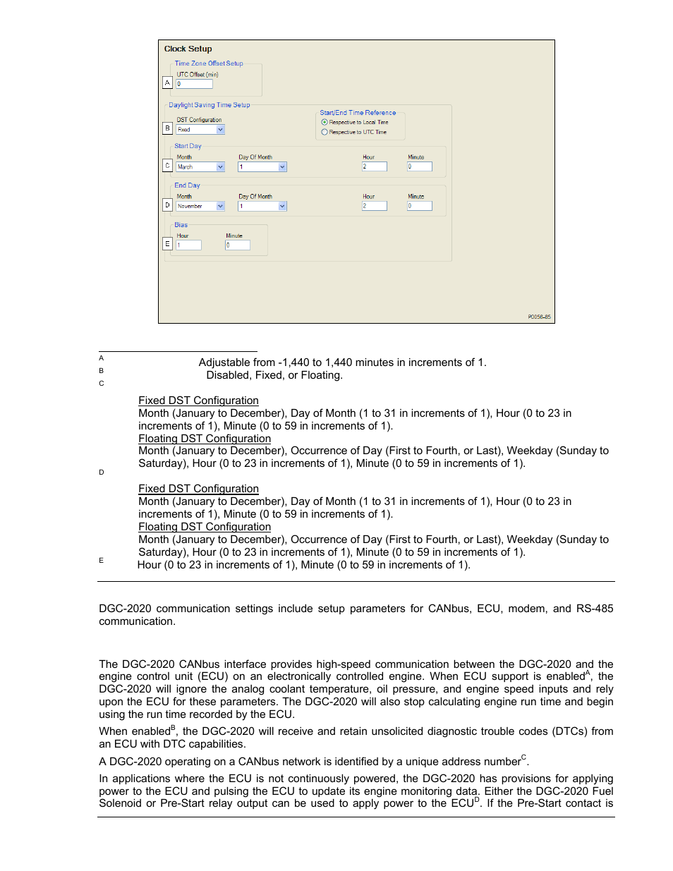 Communications, Canbus setup, Communications -15 | Canbus setup -15, Figure 4-15. clock setup -15 | Winco DGC-2020 User Manual | Page 85 / 338