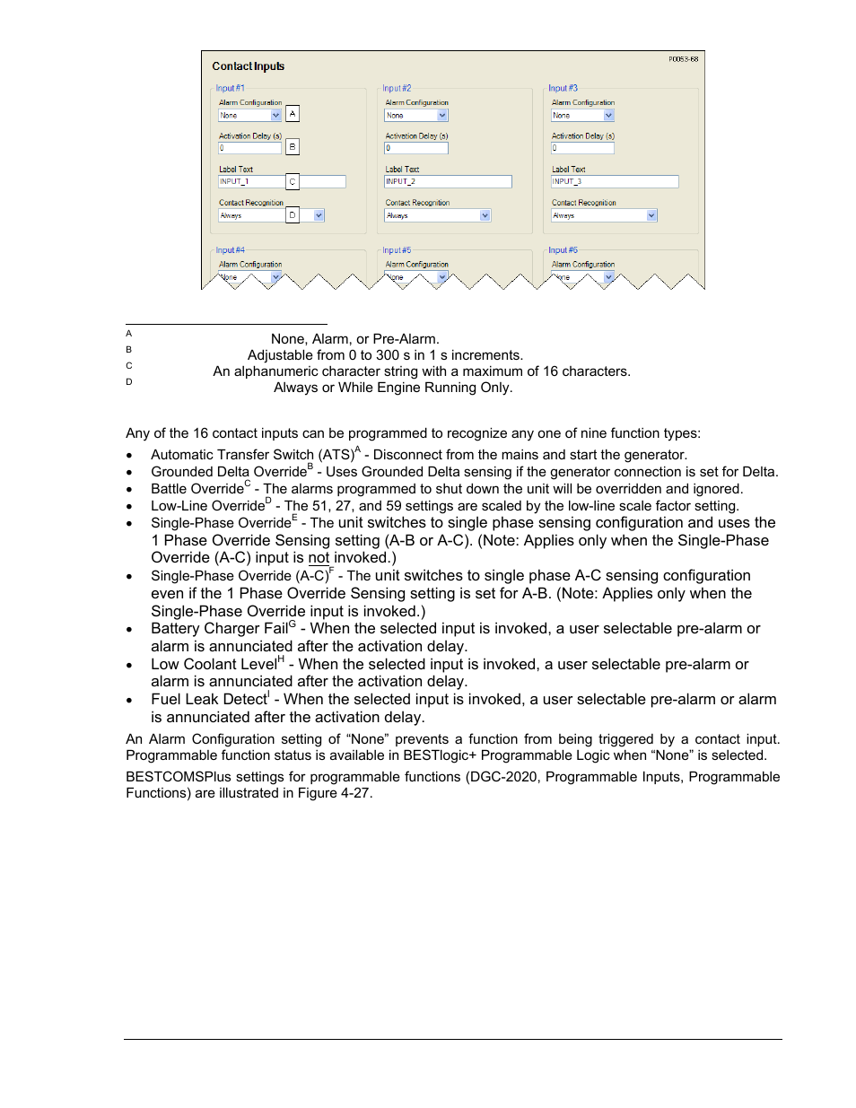 Programmable functions, Programmable functions -29, Figure 4-26. contact inputs settings -29 | Winco DGC-2020 User Manual | Page 99 / 338