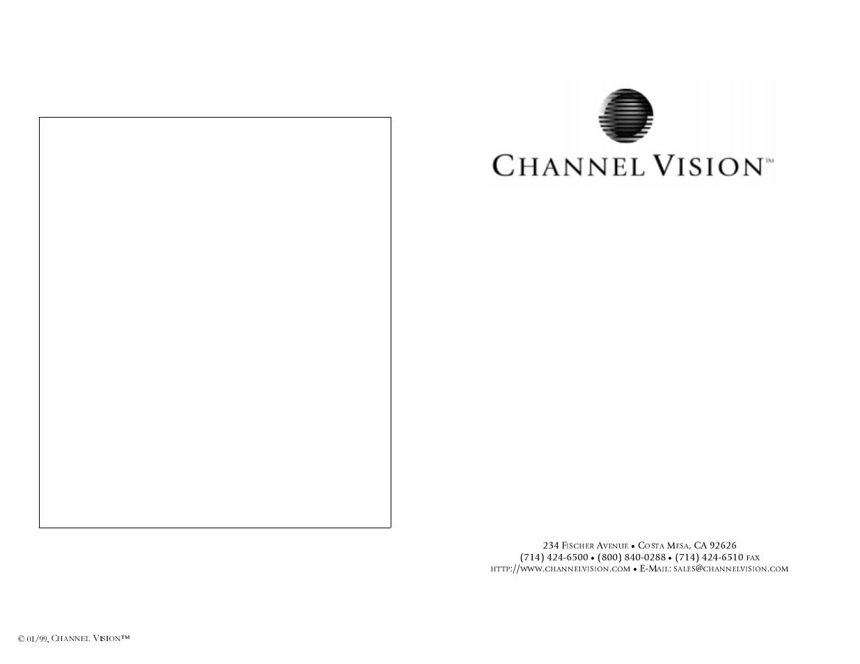 Channel Vision TE-100 User Manual | 4 pages