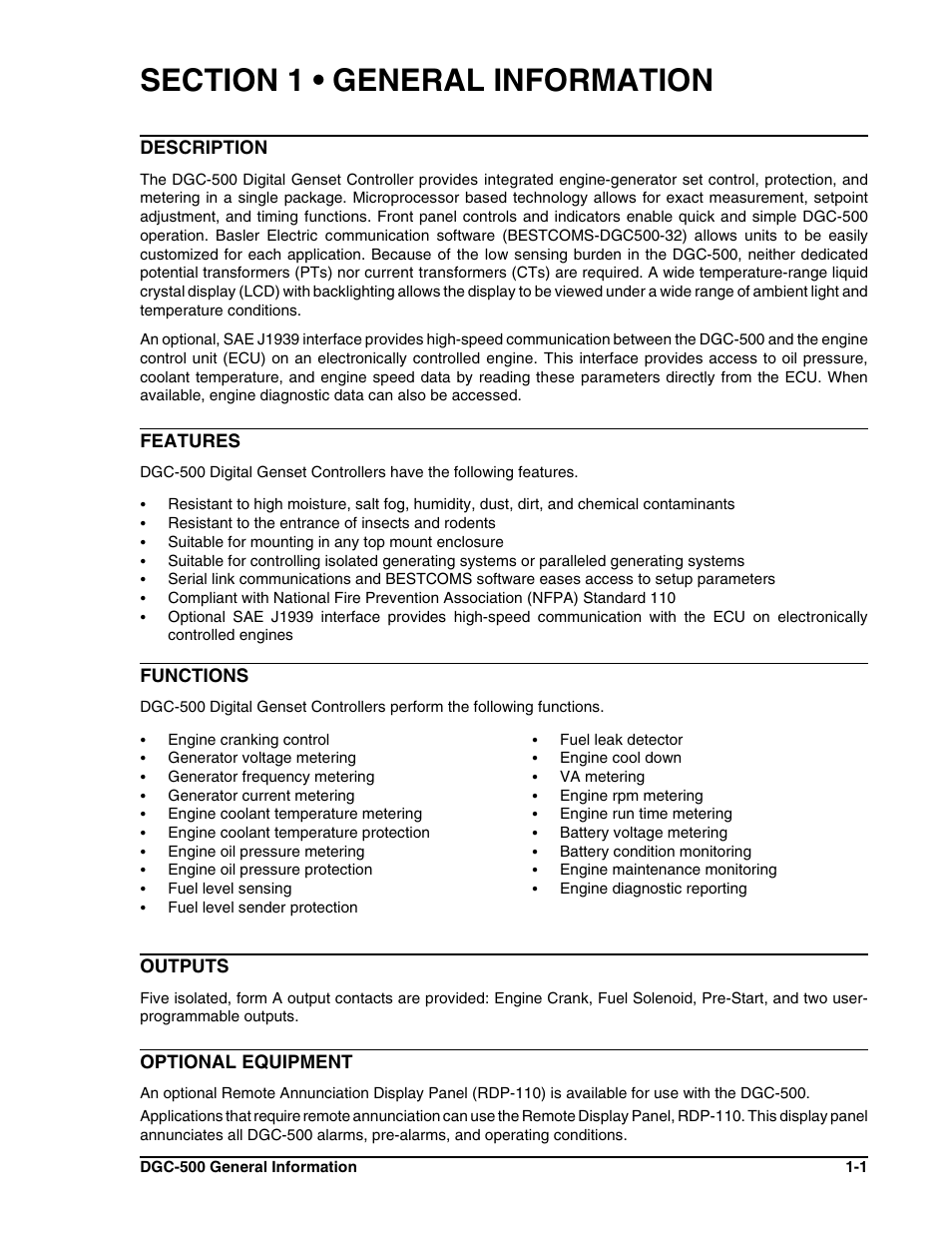 Section 1 • general information -1 | Winco DGC-500 User Manual | Page 8 / 98