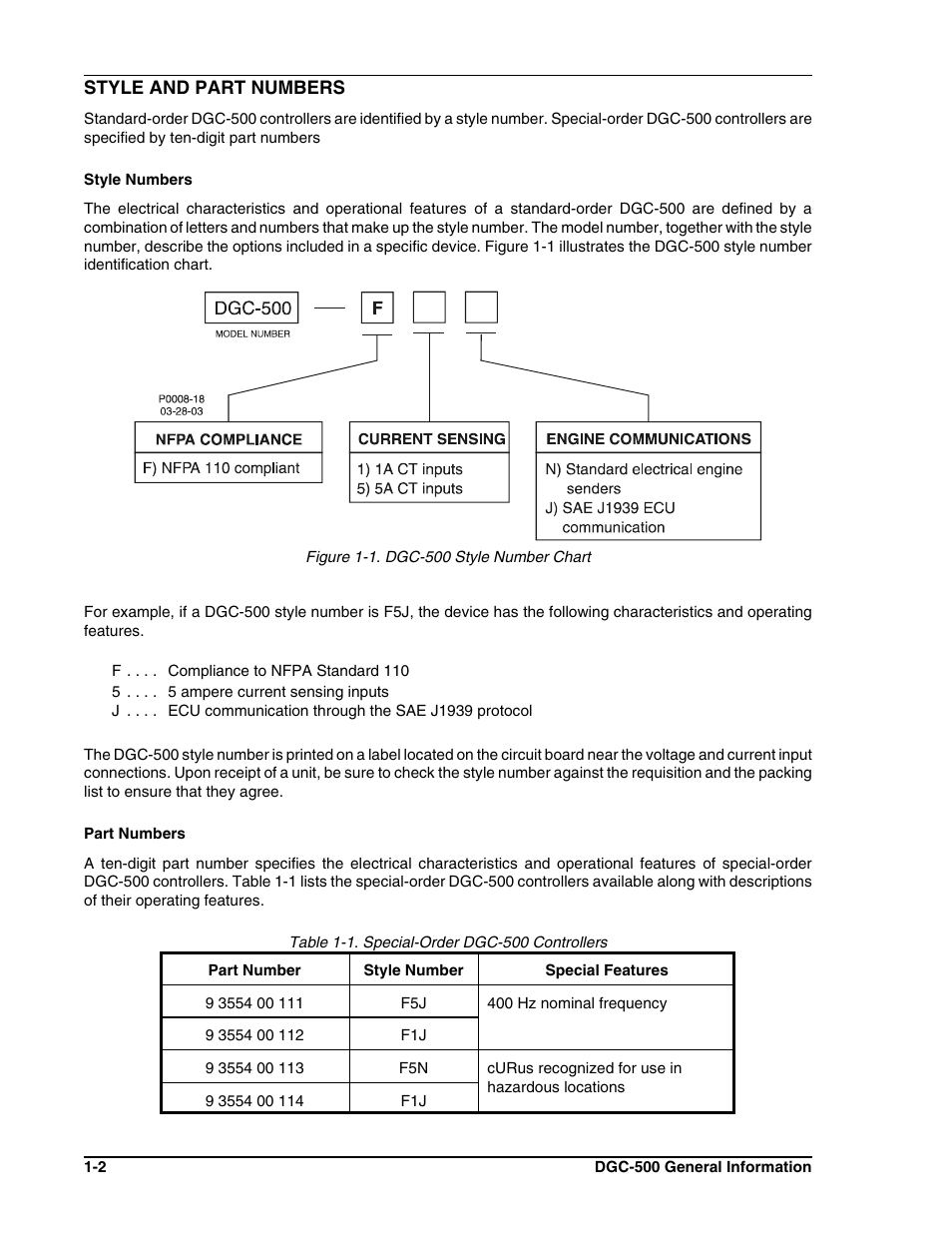 Style and part numbers -2 | Winco DGC-500 User Manual | Page 9 / 98