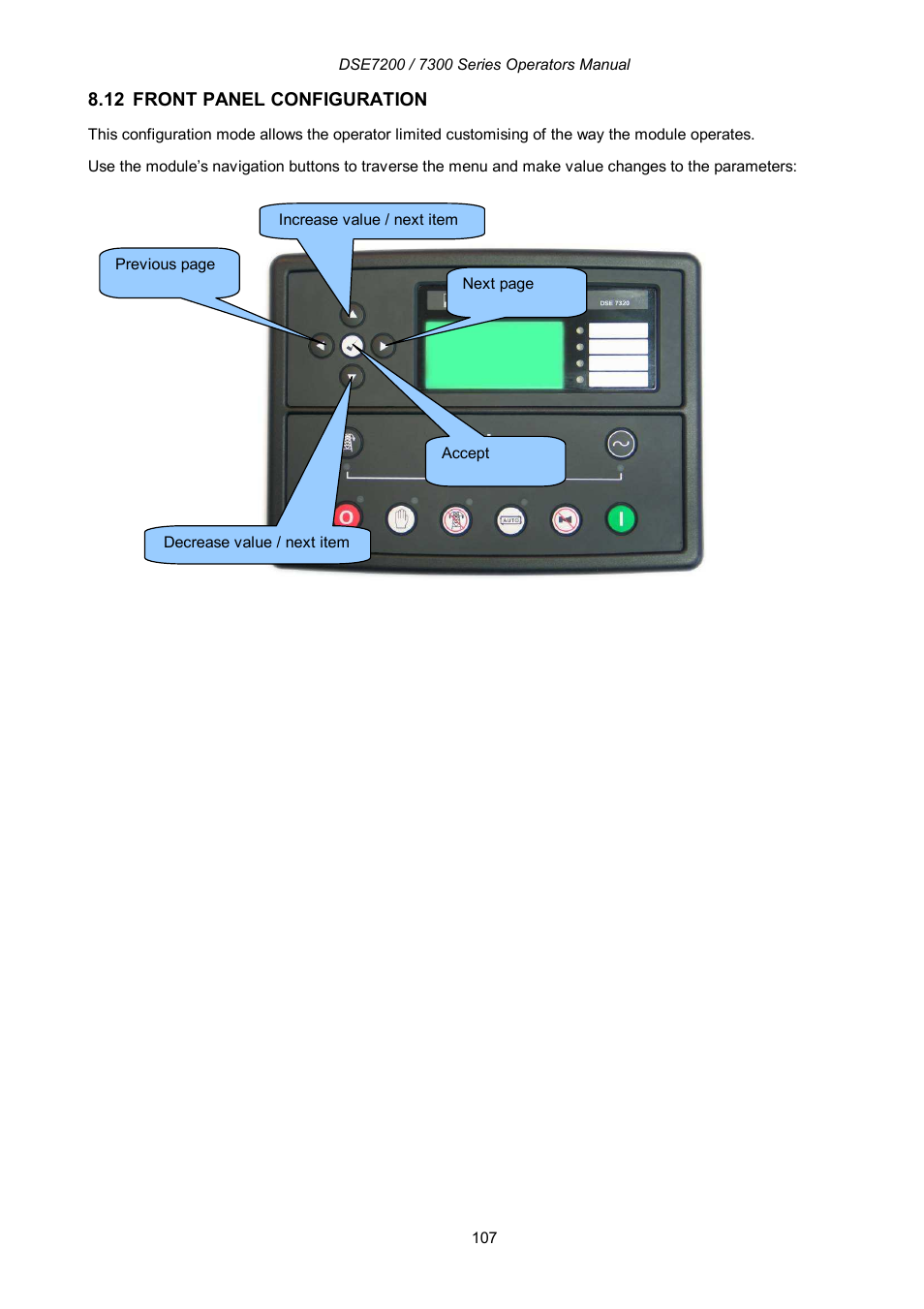 12 front panel configuration | Winco DSE7300 Series User Manual | Page 107 / 122