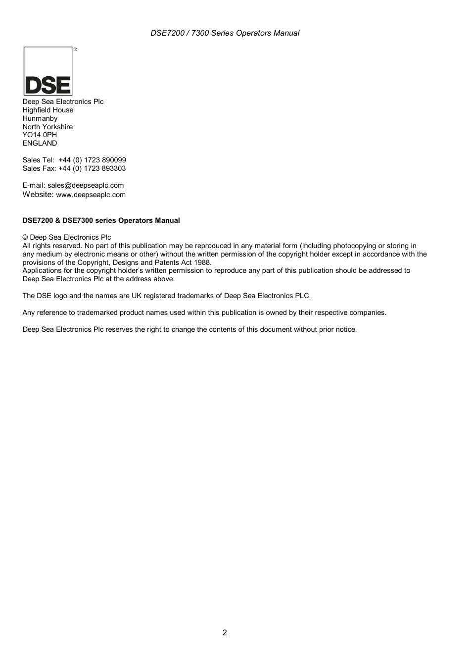 Winco DSE7300 Series User Manual | Page 2 / 122
