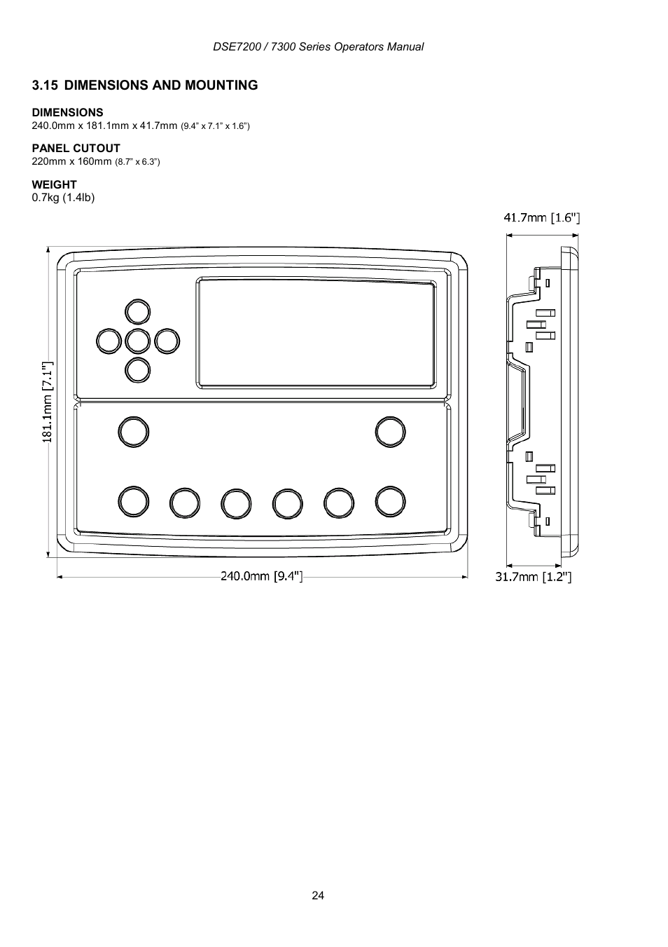 15 dimensions and mounting | Winco DSE7300 Series User Manual | Page 24 / 122