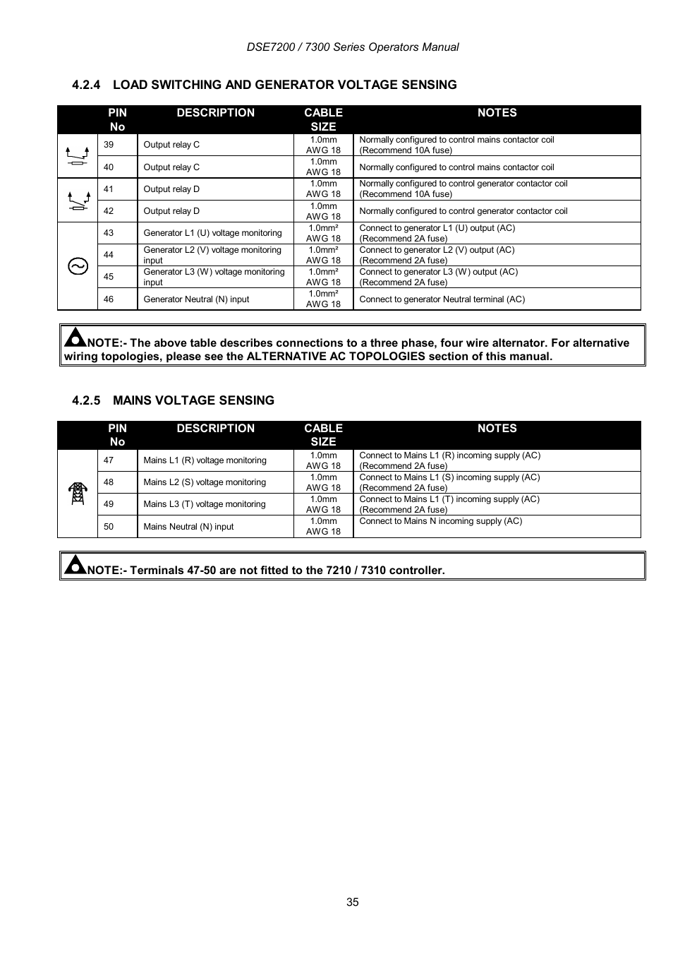 4 load switching and generator voltage sensing, 5 mains voltage sensing | Winco DSE7300 Series User Manual | Page 35 / 122