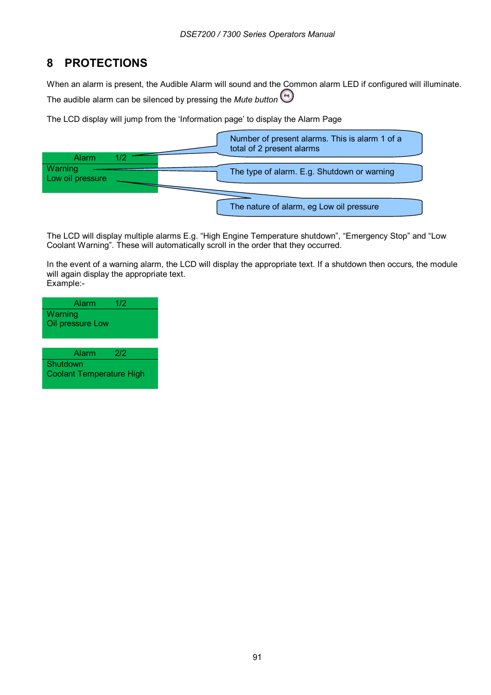 8 protections | Winco DSE7300 Series User Manual | Page 91 / 122