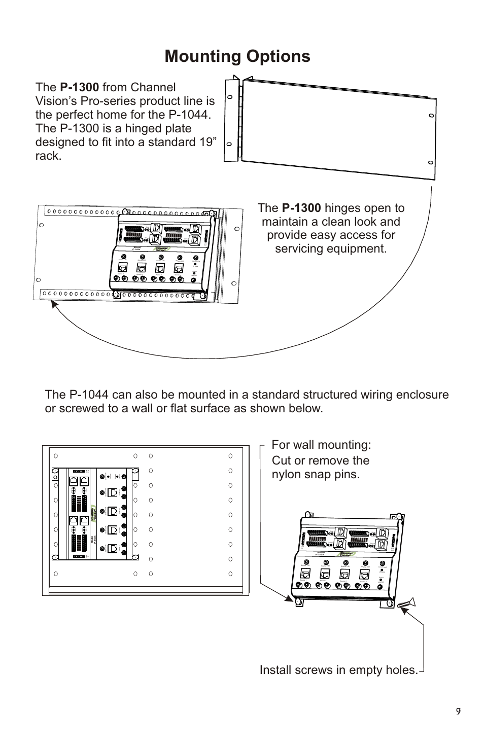 Using the a0501 remote control, Mounting options, Source | Pr o, I s i o, Model a0 01 5, W r po e | Channel Vision P-1044 User Manual | Page 9 / 12