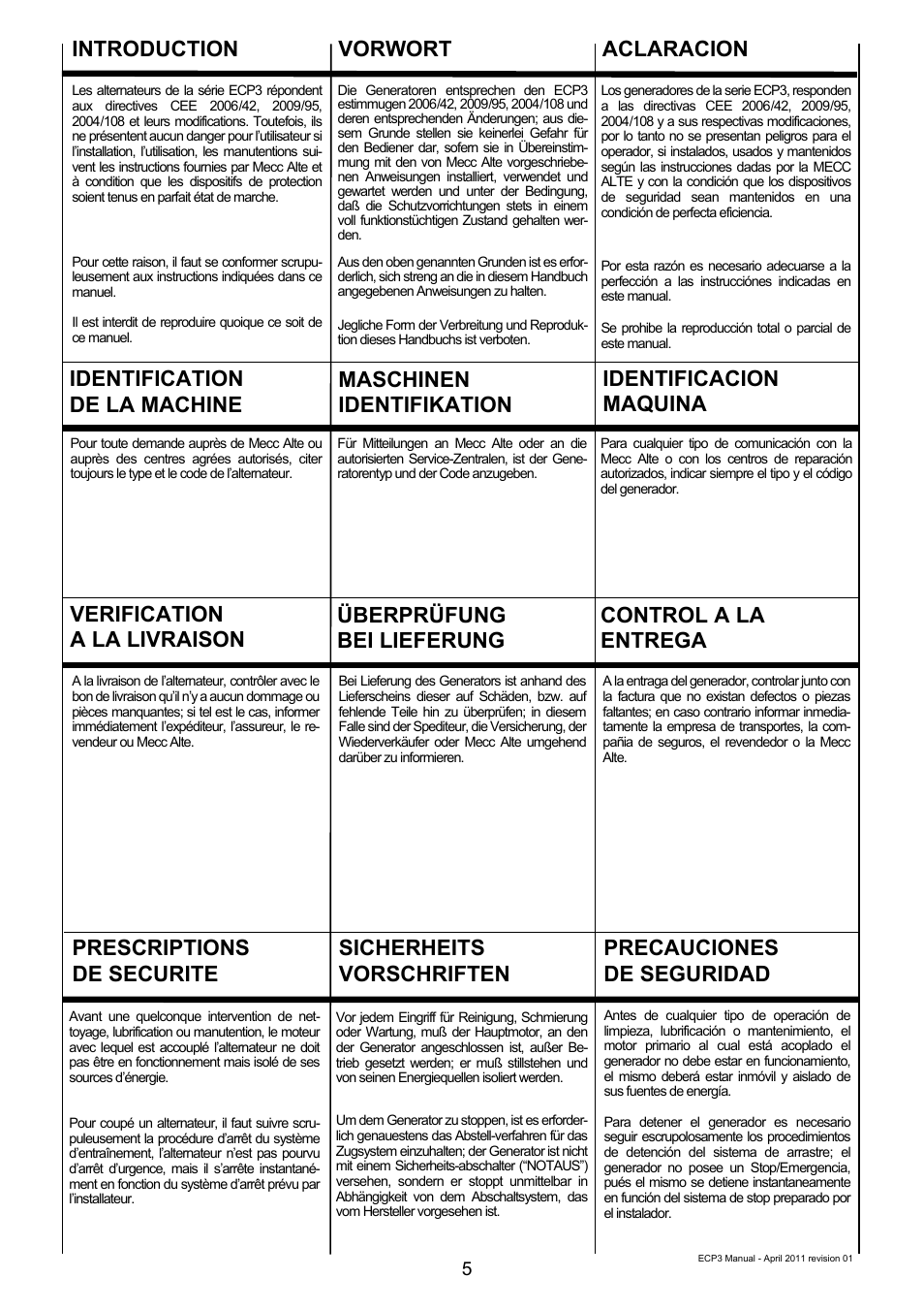 Introduction vorwort aclaracion, Verification a la livraison, Prescriptions de securite | Winco ECP3-2LN/2 (Replaces ECO3) User Manual | Page 5 / 50