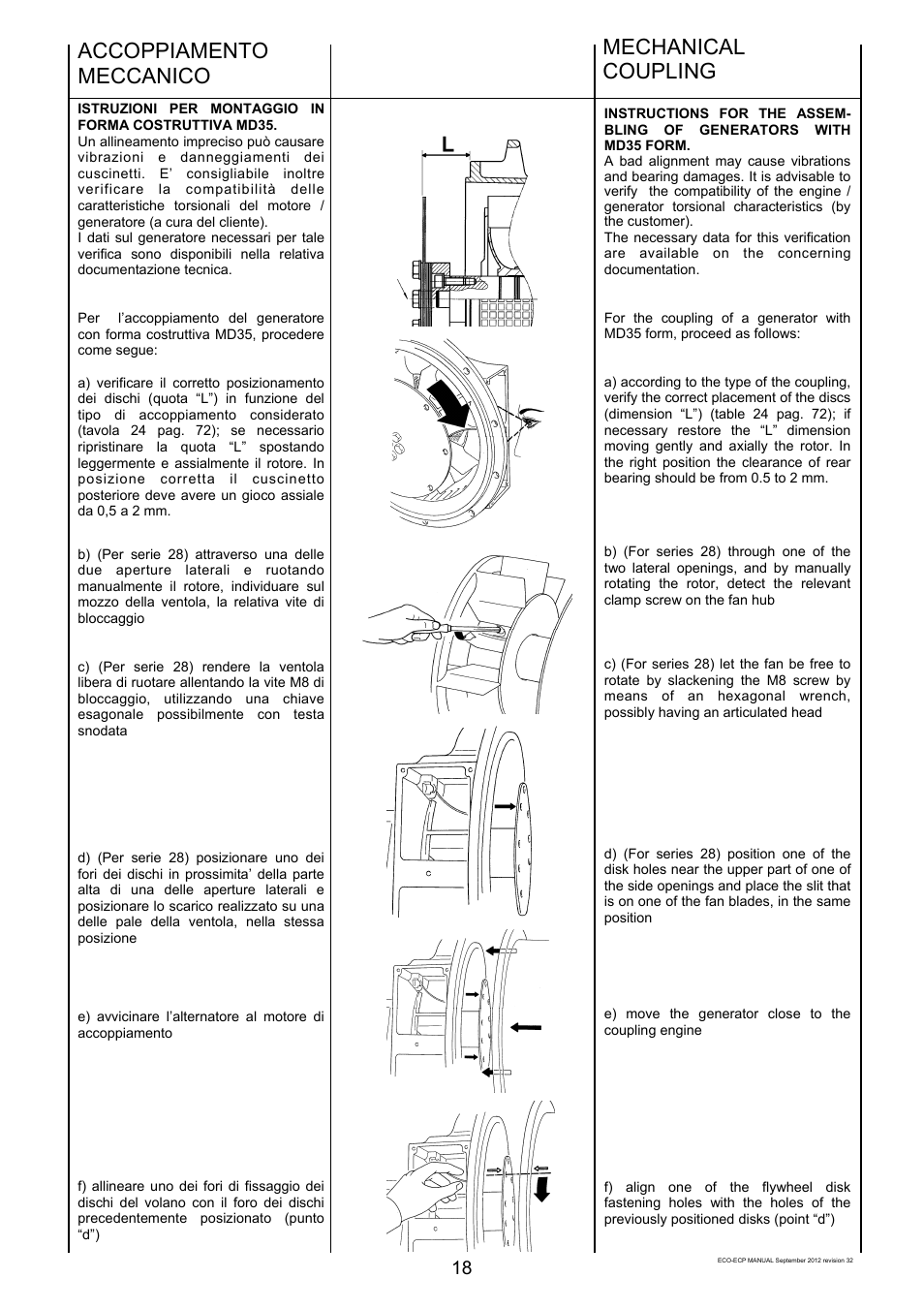 Accoppiamento meccanico, Mechanical coupling | Winco ECO32 Revision 32 2012 User Manual | Page 18 / 98