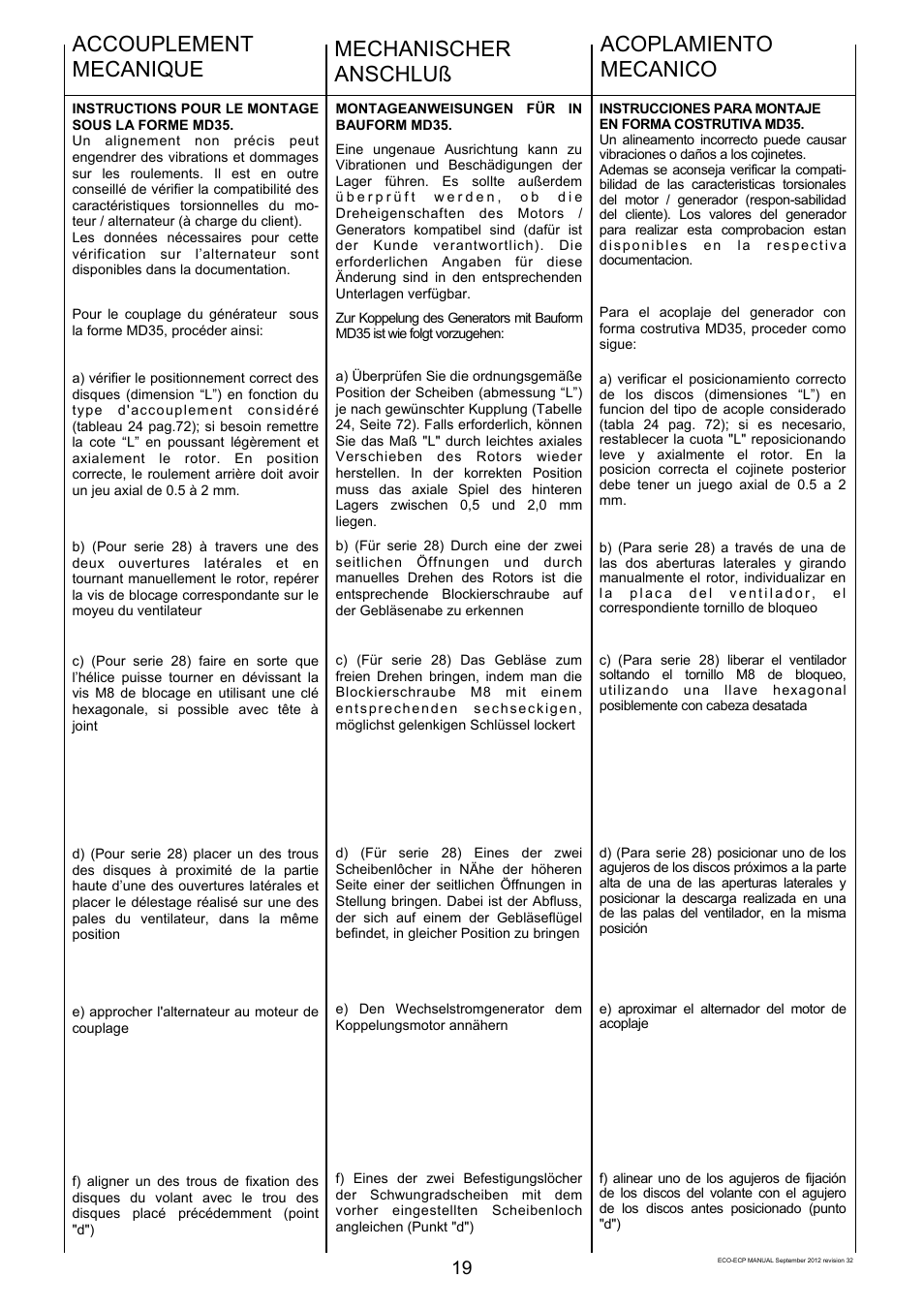 Accouplement mecanique, Mechanischer anschluß, Acoplamiento mecanico | Winco ECO32 Revision 32 2012 User Manual | Page 19 / 98
