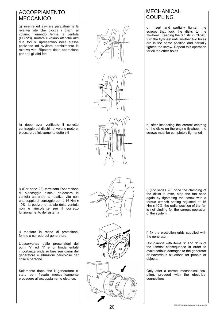 Accoppiamento meccanico, Mechanical coupling | Winco ECO32 Revision 32 2012 User Manual | Page 20 / 98