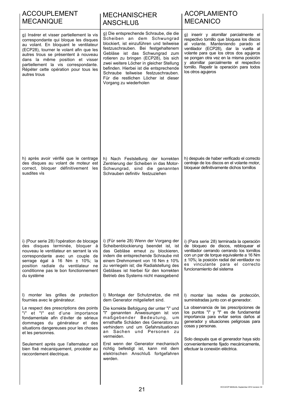 Accouplement mecanique, Mechanischer anschluß, Acoplamiento mecanico | Winco ECO32 Revision 32 2012 User Manual | Page 21 / 98