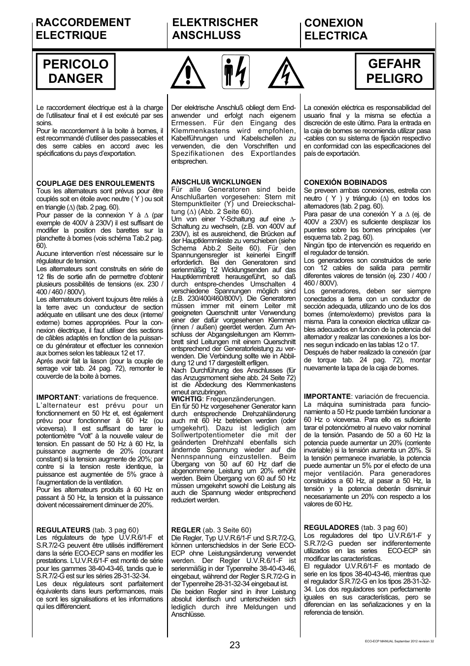 Pericolo danger gefahr peligro | Winco ECO32 Revision 32 2012 User Manual | Page 23 / 98