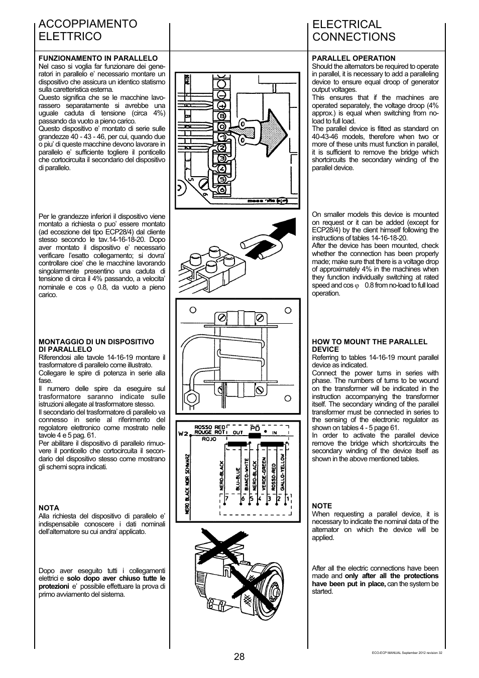 Accoppiamento elettrico, Electrical connections | Winco ECO32 Revision 32 2012 User Manual | Page 28 / 98