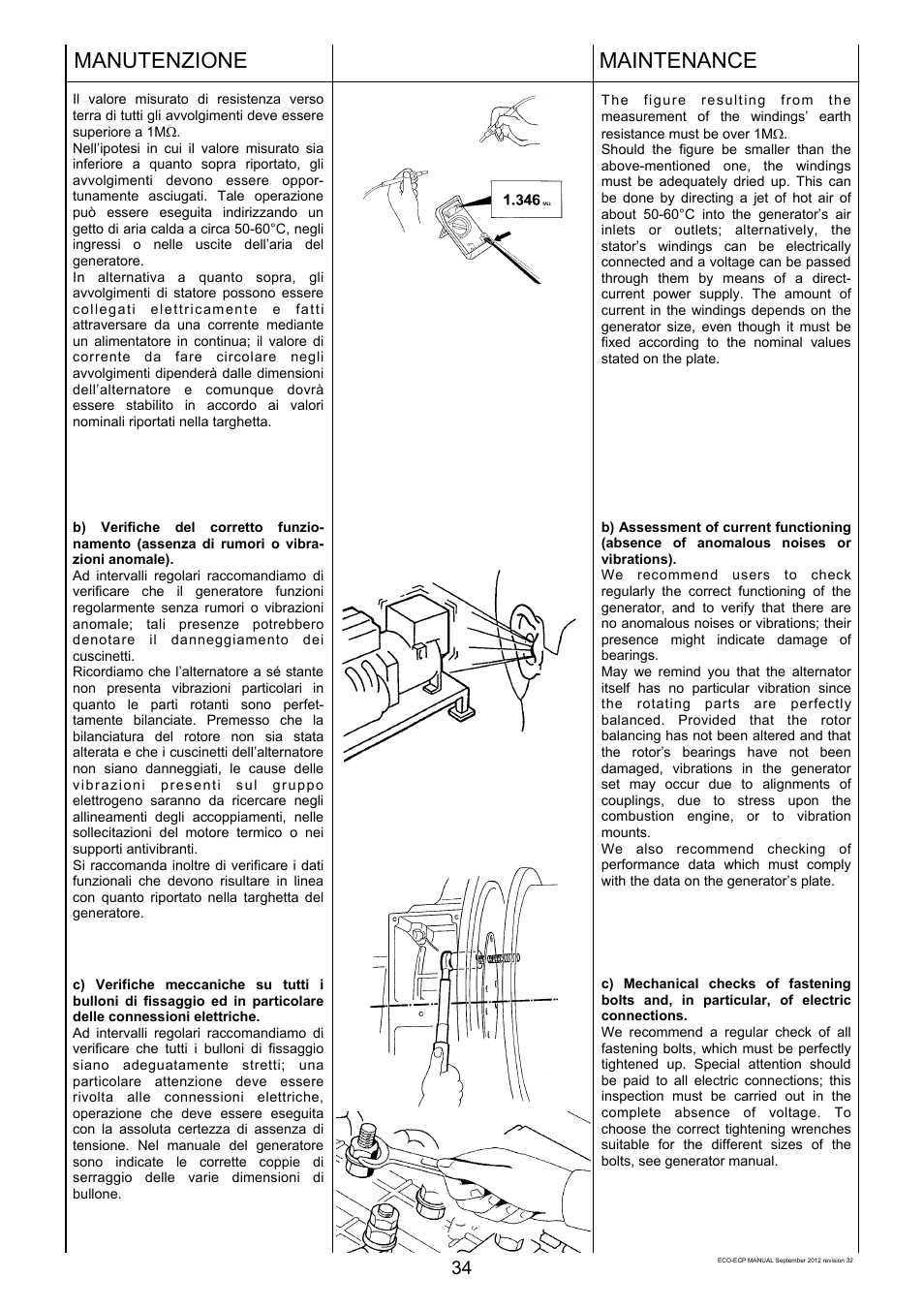 Manutenzione, Maintenance | Winco ECO32 Revision 32 2012 User Manual | Page 34 / 98