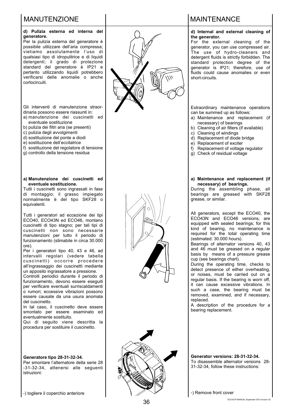 Manutenzione, Maintenance | Winco ECO32 Revision 32 2012 User Manual | Page 36 / 98