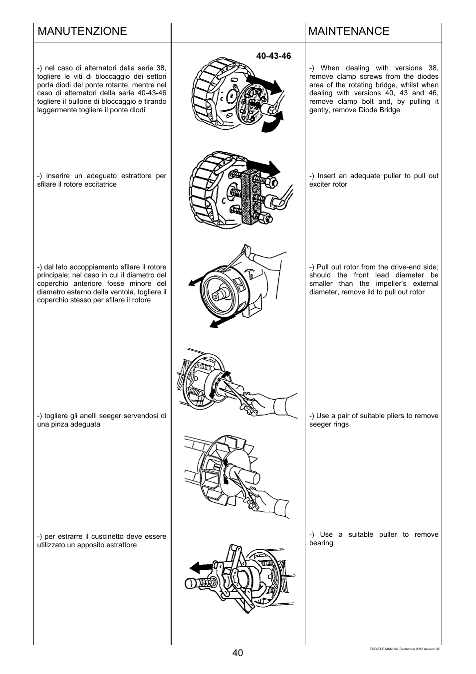 Manutenzione, Maintenance | Winco ECO32 Revision 32 2012 User Manual | Page 40 / 98