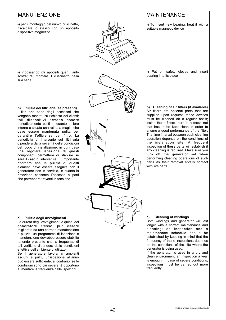 Manutenzione, Maintenance | Winco ECO32 Revision 32 2012 User Manual | Page 42 / 98