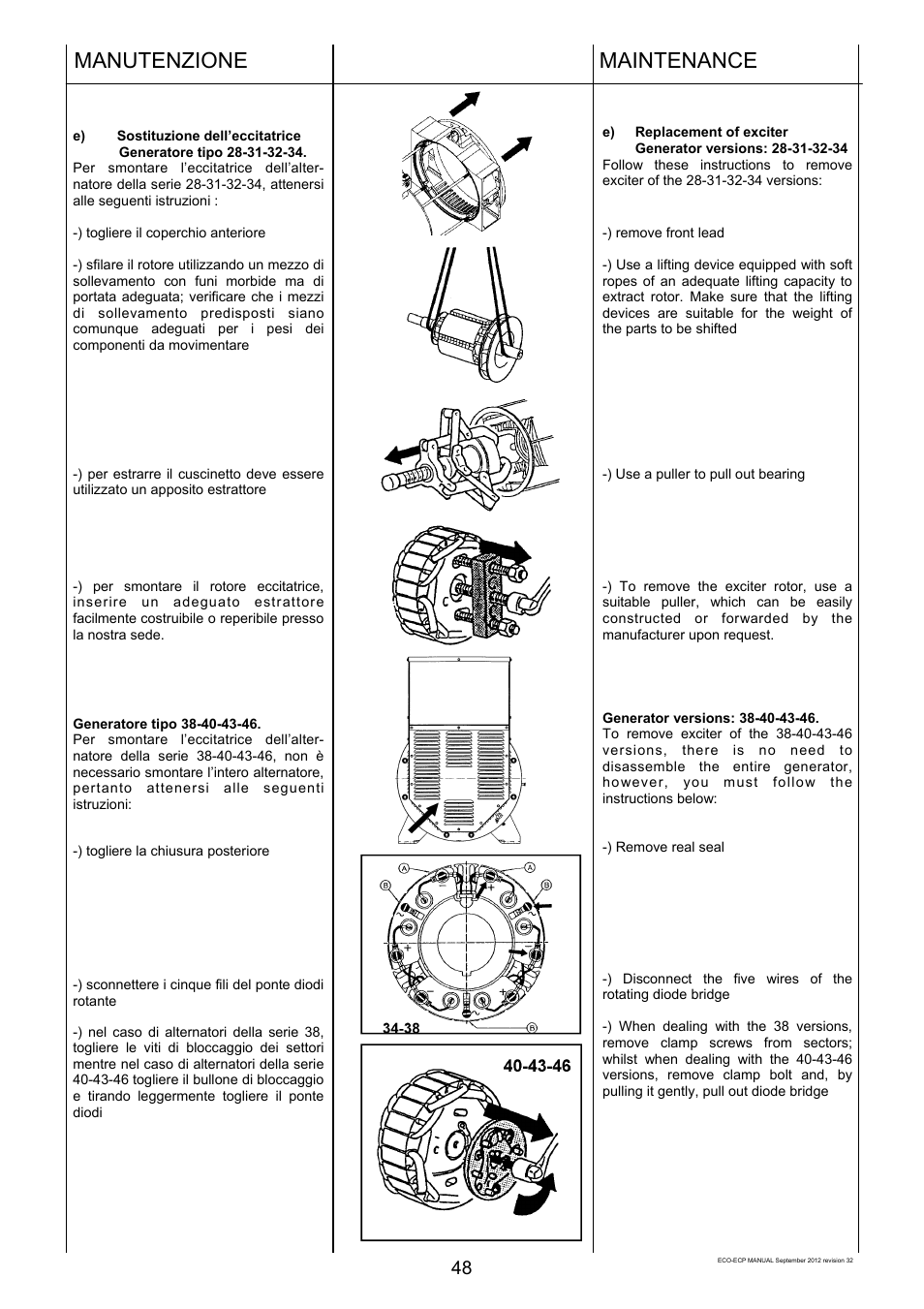 Manutenzione, Maintenance | Winco ECO32 Revision 32 2012 User Manual | Page 48 / 98
