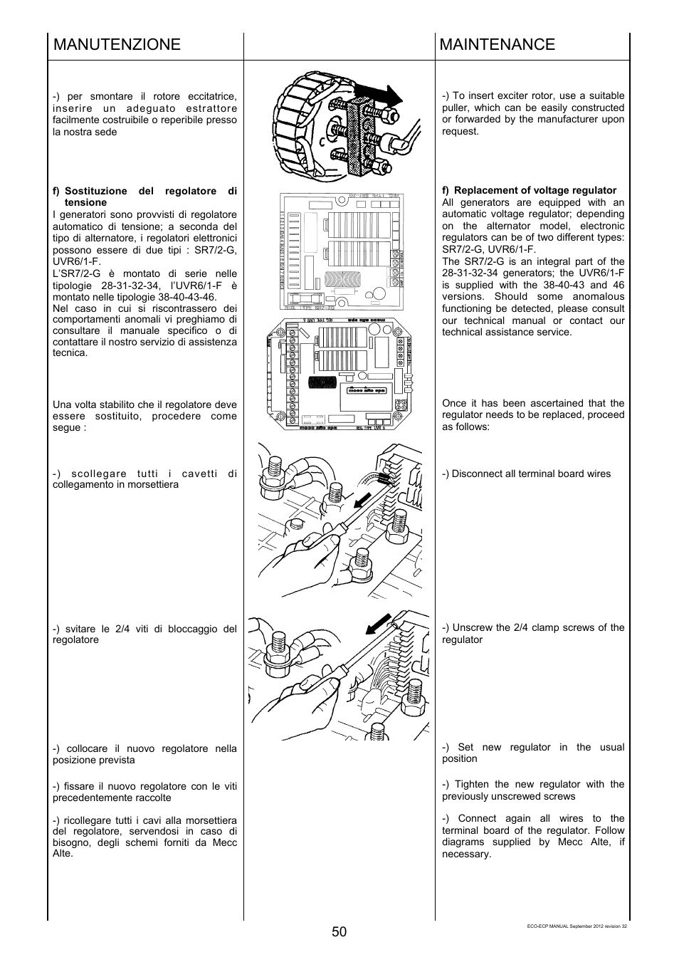 Manutenzione, Maintenance | Winco ECO32 Revision 32 2012 User Manual | Page 50 / 98