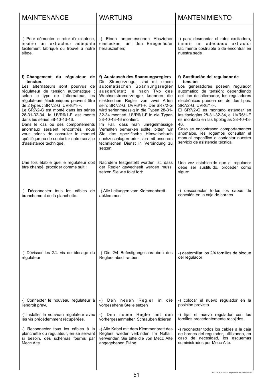 Maintenance, Wartung, Mantenimiento | Winco ECO32 Revision 32 2012 User Manual | Page 51 / 98