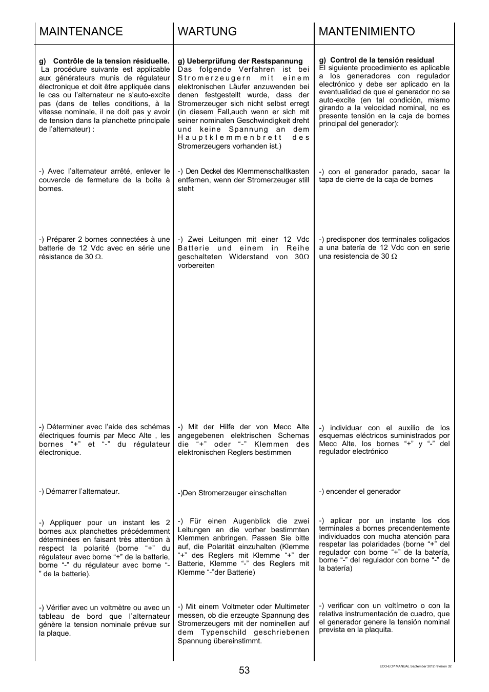 Maintenance, Wartung, Mantenimiento | Winco ECO32 Revision 32 2012 User Manual | Page 53 / 98