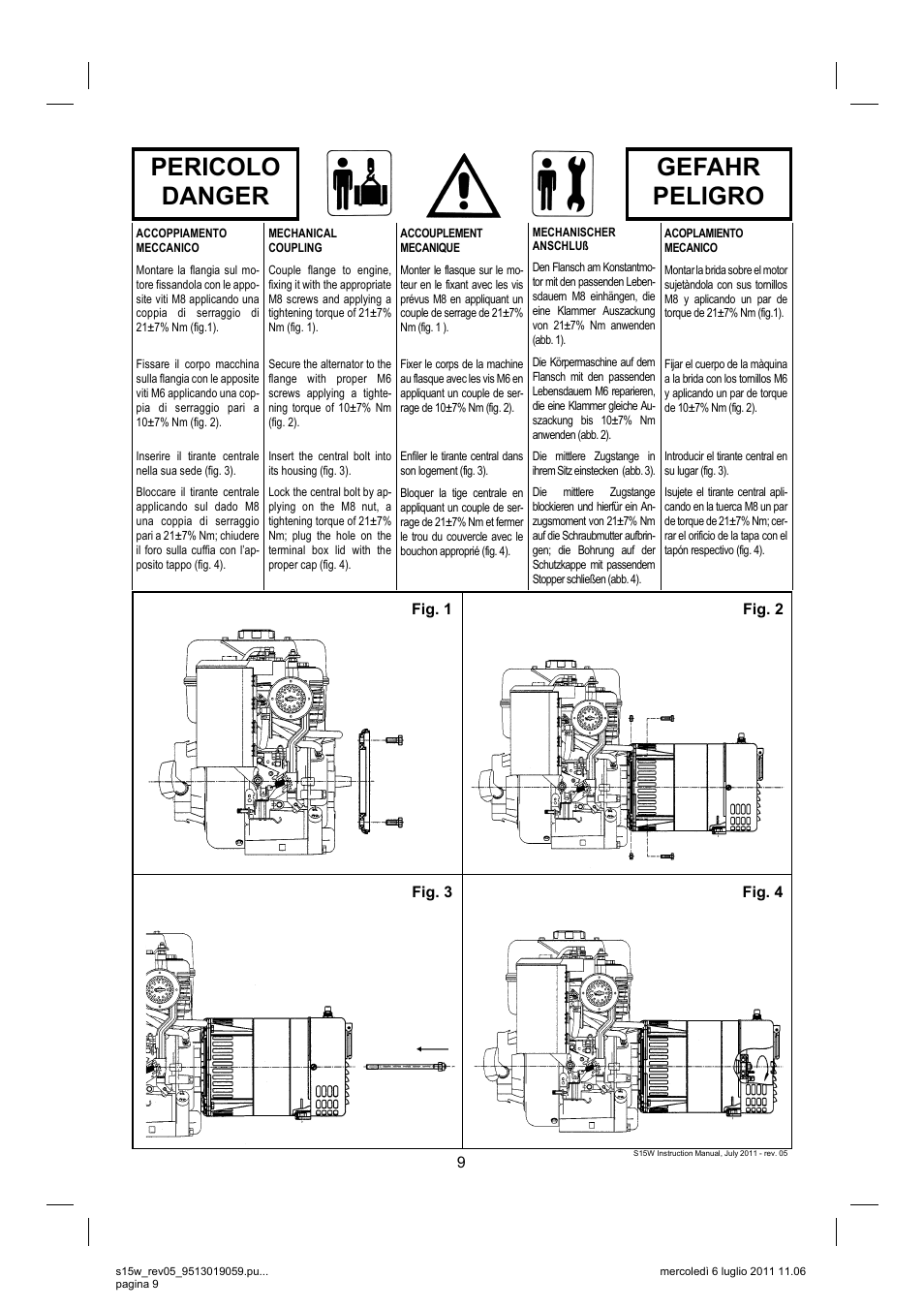 Pericolo danger gefahr peligro | Winco S15W-75 REV 5 User Manual | Page 9 / 16