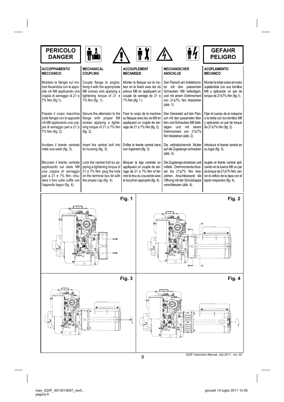 Pericolo danger gefahr peligro | Winco S20F User Manual | Page 9 / 16