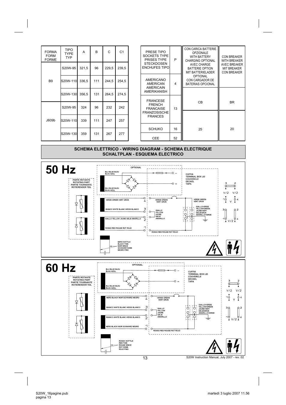 50 hz 60 hz | Winco S20W User Manual | Page 13 / 16