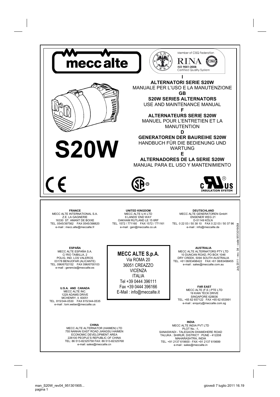 Winco S20W REV 4 7-2011 User Manual | 16 pages