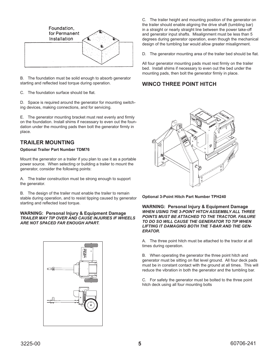 Trailer mounting, Winco three point hitch | Winco W10PTOS/A User Manual | Page 5 / 16