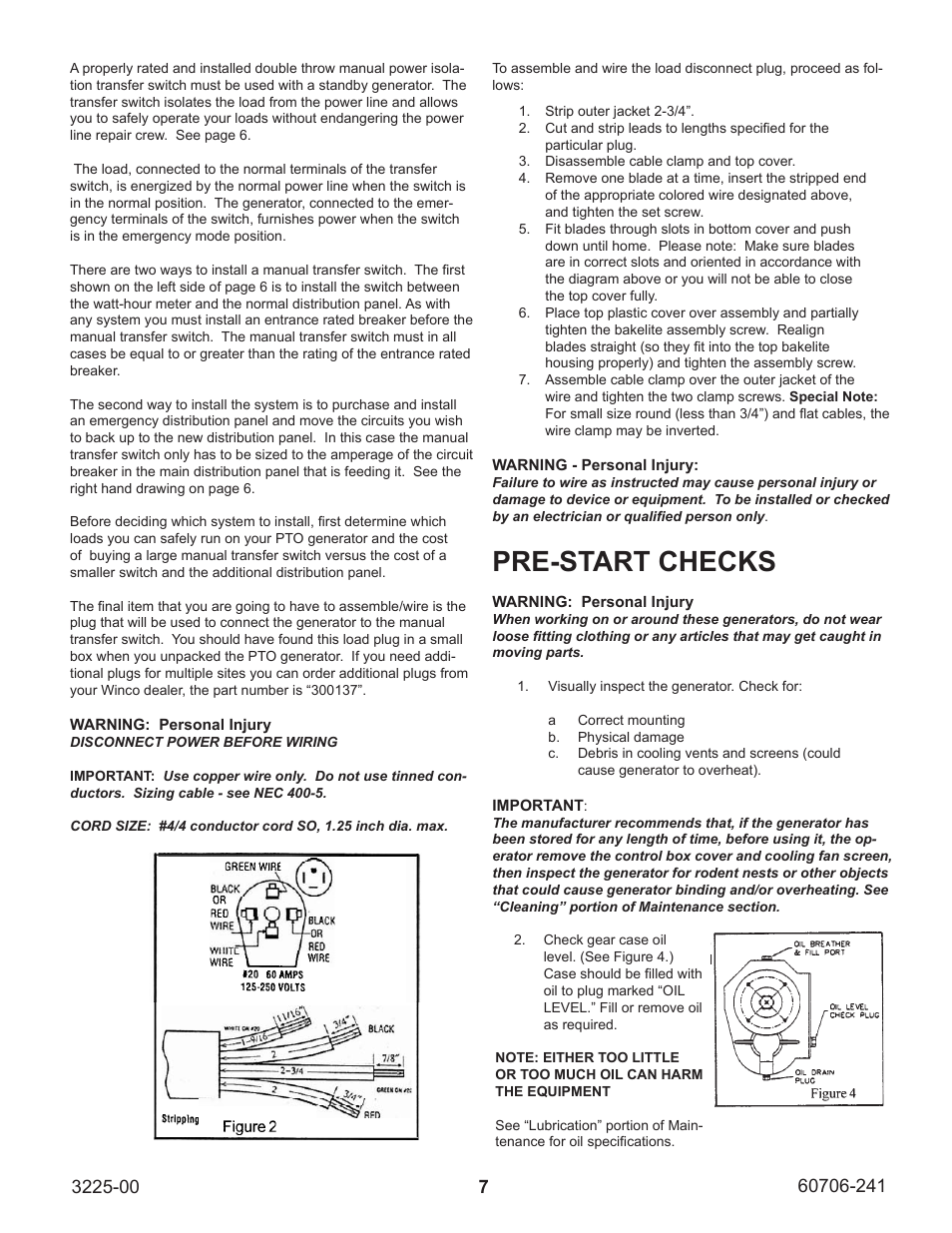 Pre-start checks | Winco W10PTOS/A User Manual | Page 7 / 16