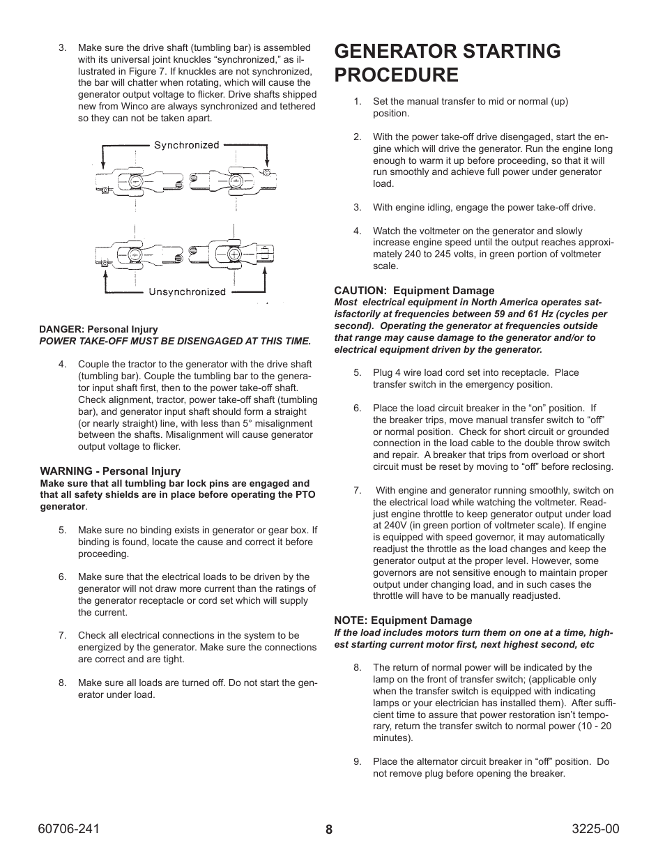 Generator starting procedure | Winco W10PTOS/A User Manual | Page 8 / 16