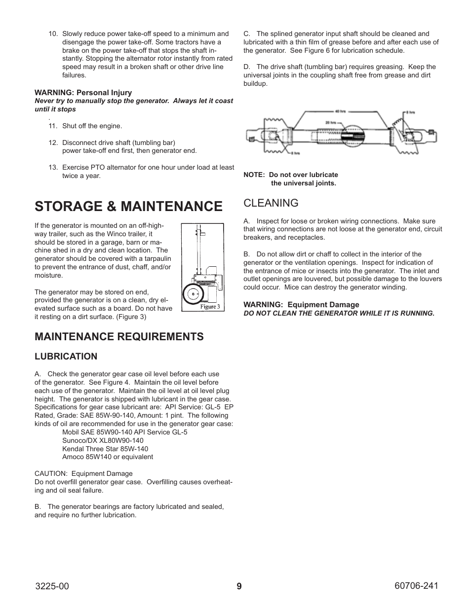 Storage & maintenance, Maintenance requirements, Cleaning | Lubrication | Winco W10PTOS/A User Manual | Page 9 / 16