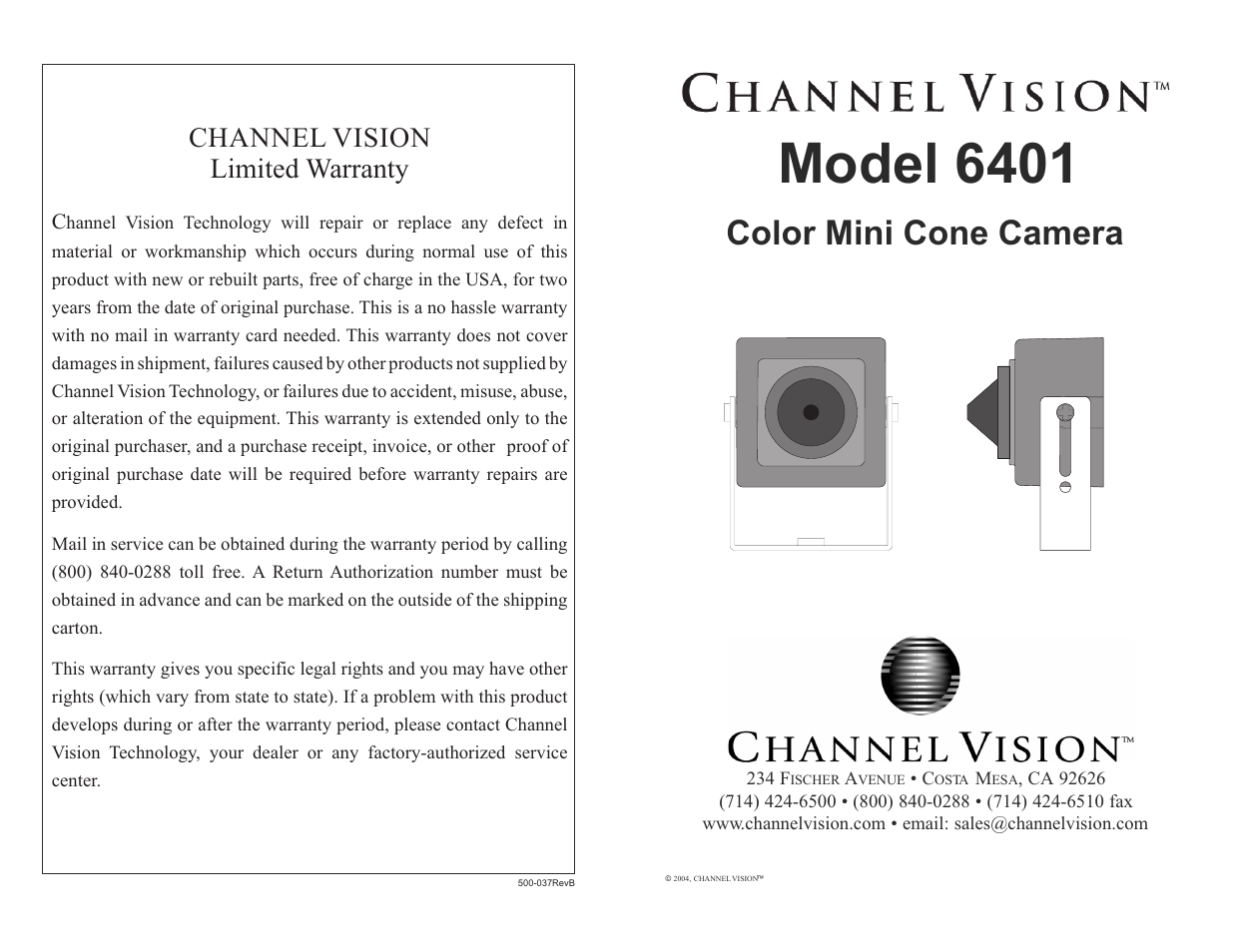 Channel Vision 6401 User Manual | 2 pages