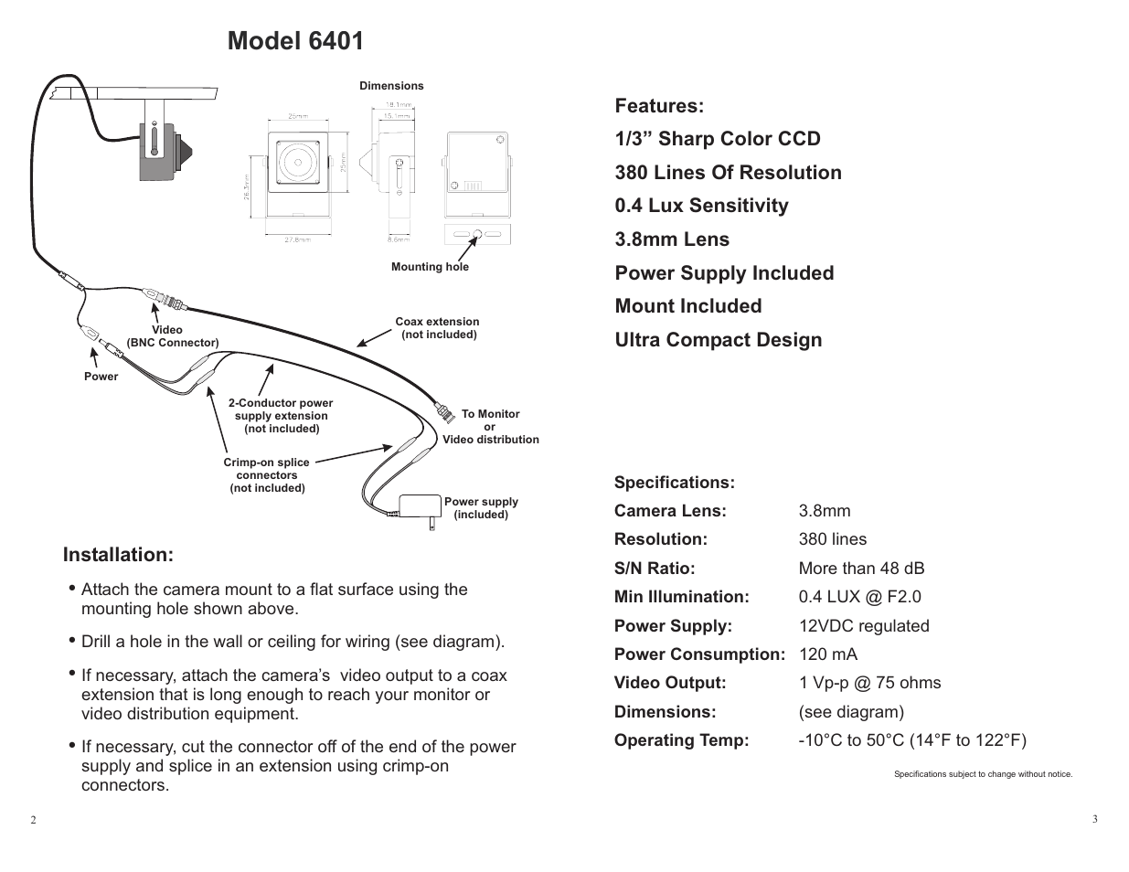 Model 6401 | Channel Vision 6401 User Manual | Page 2 / 2