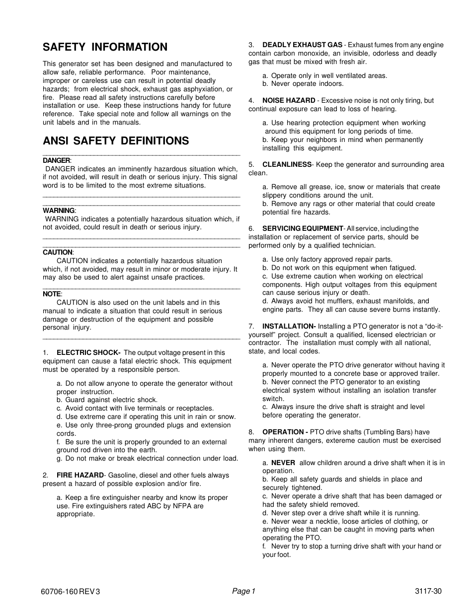 Safety information, Ansi safety definitions | Winco W165PTOT User Manual | Page 3 / 16