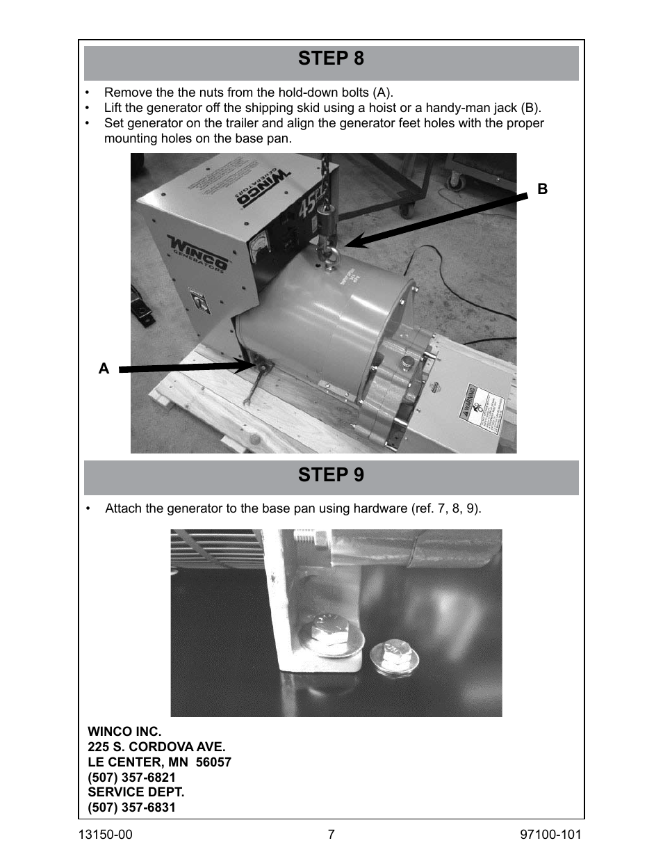 Step 8, Step 9 | Winco 2-WHEEL PTO TRAILER 25 THRU 75 KW User Manual | Page 7 / 7