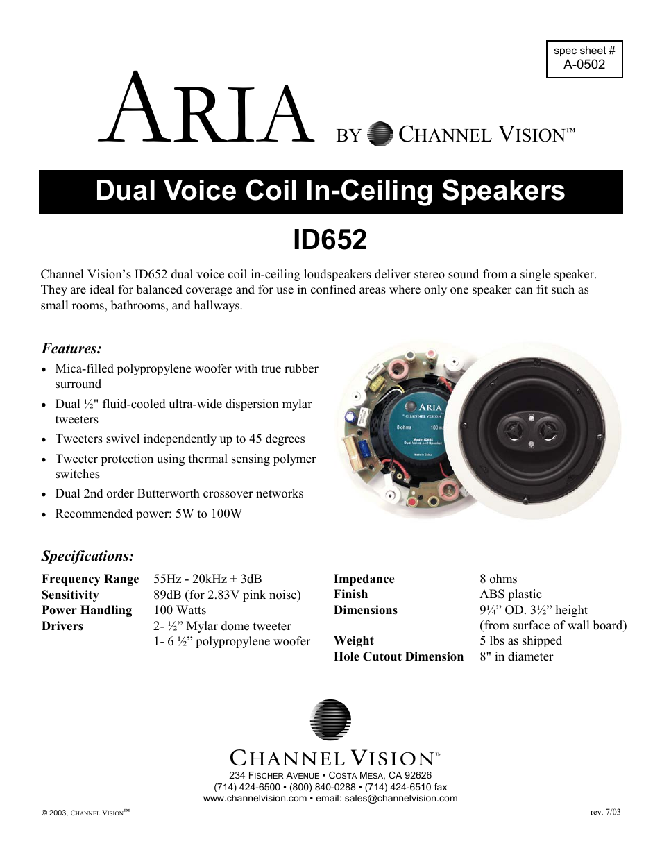 Channel Vision ID652 User Manual | 1 page