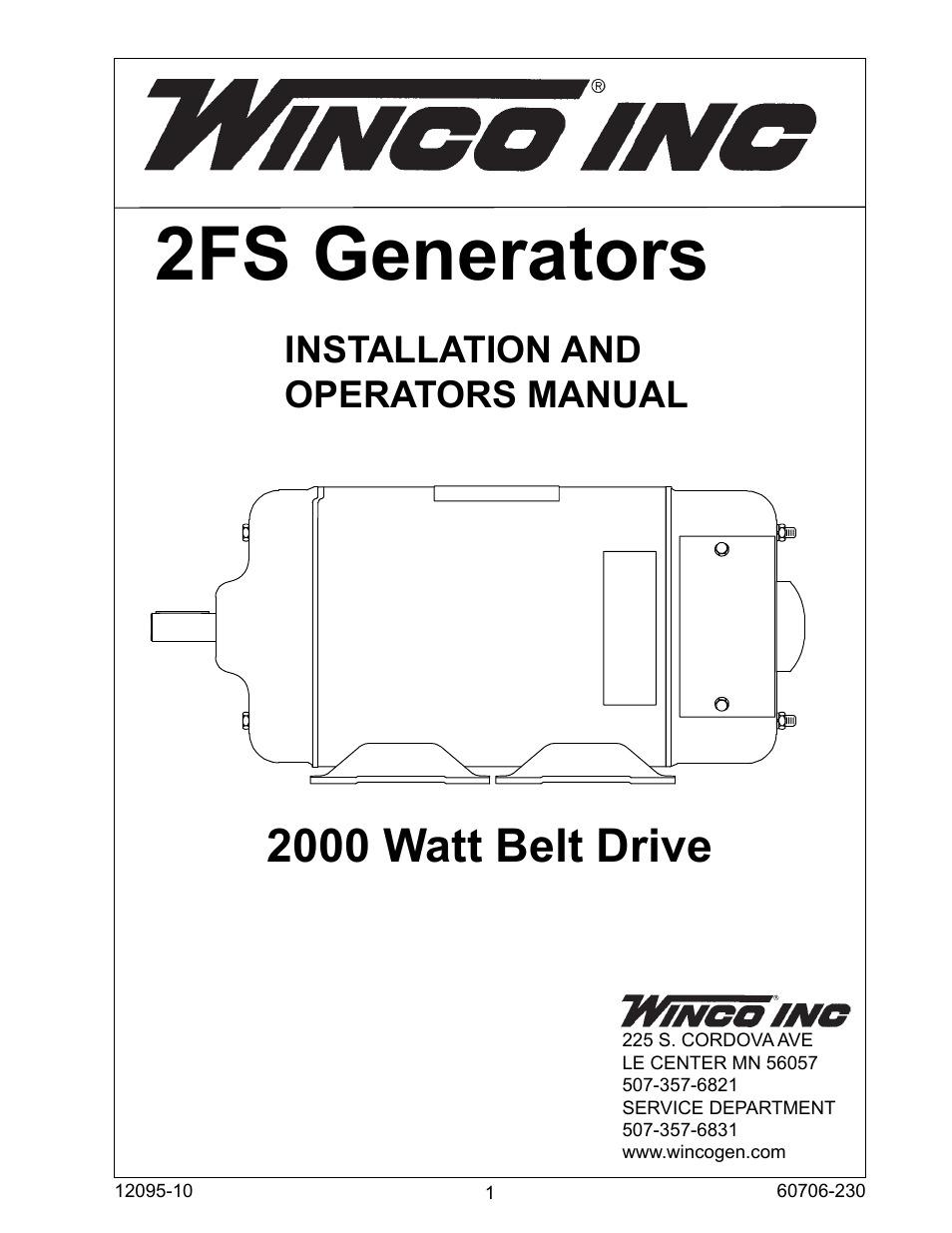 Winco 2FS Generators 2000 Watt Belt Drive User Manual | 12 pages