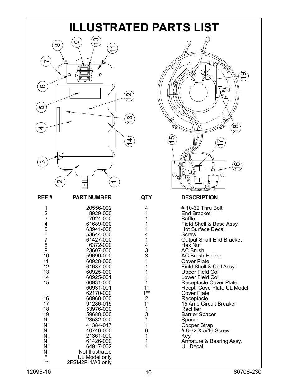 Illustrated parts list | Winco 2FS Generators 2000 Watt Belt Drive User Manual | Page 10 / 12