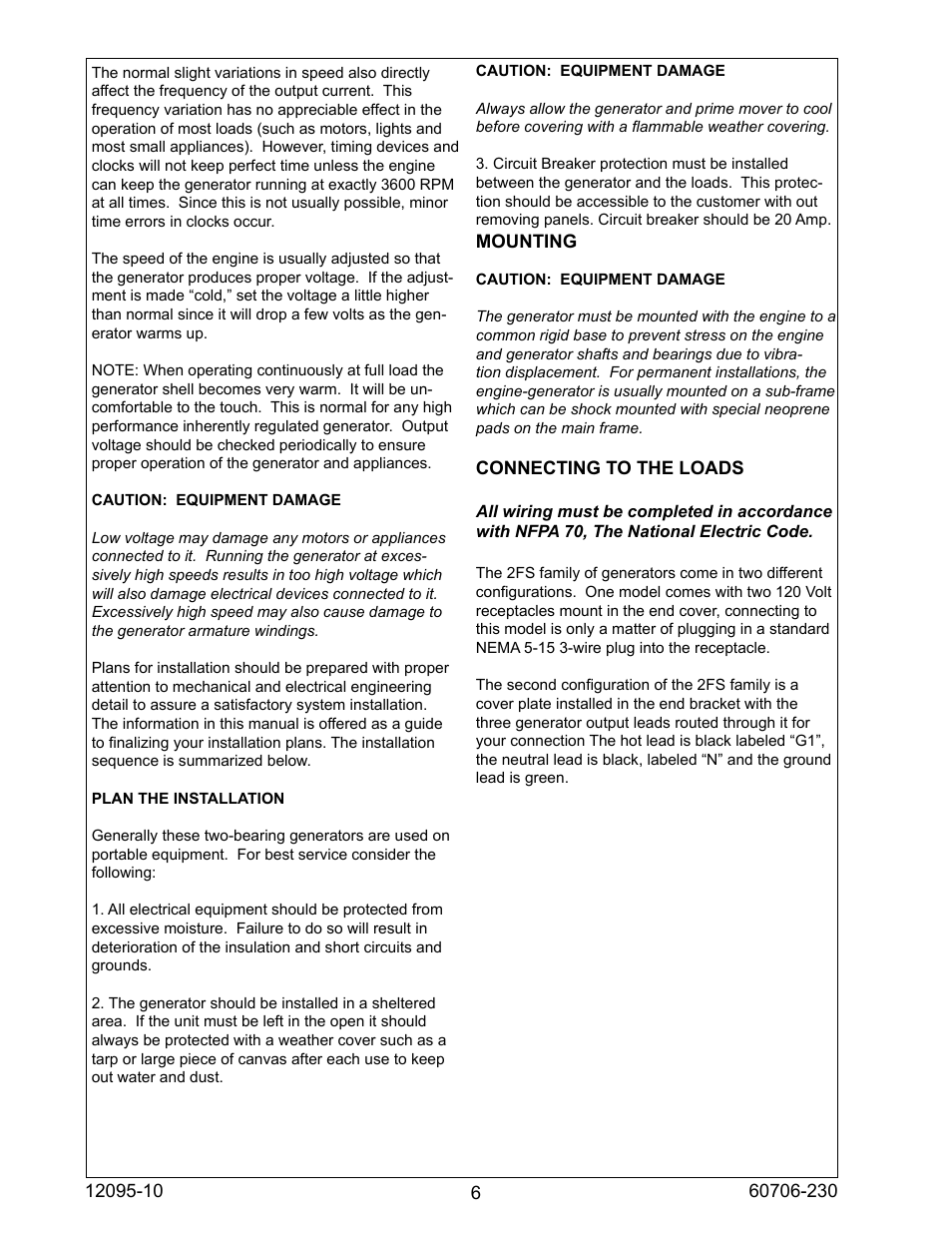 Winco 2FS Generators 2000 Watt Belt Drive User Manual | Page 6 / 12