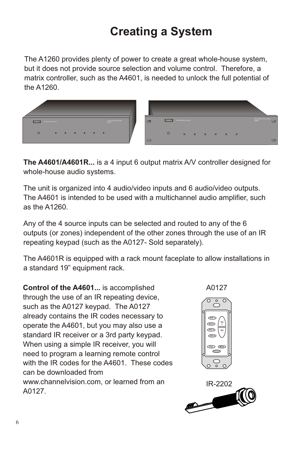 Creating a system, Dvd player, Cd player | Aria, Channel vision | Channel Vision A1260 User Manual | Page 6 / 8