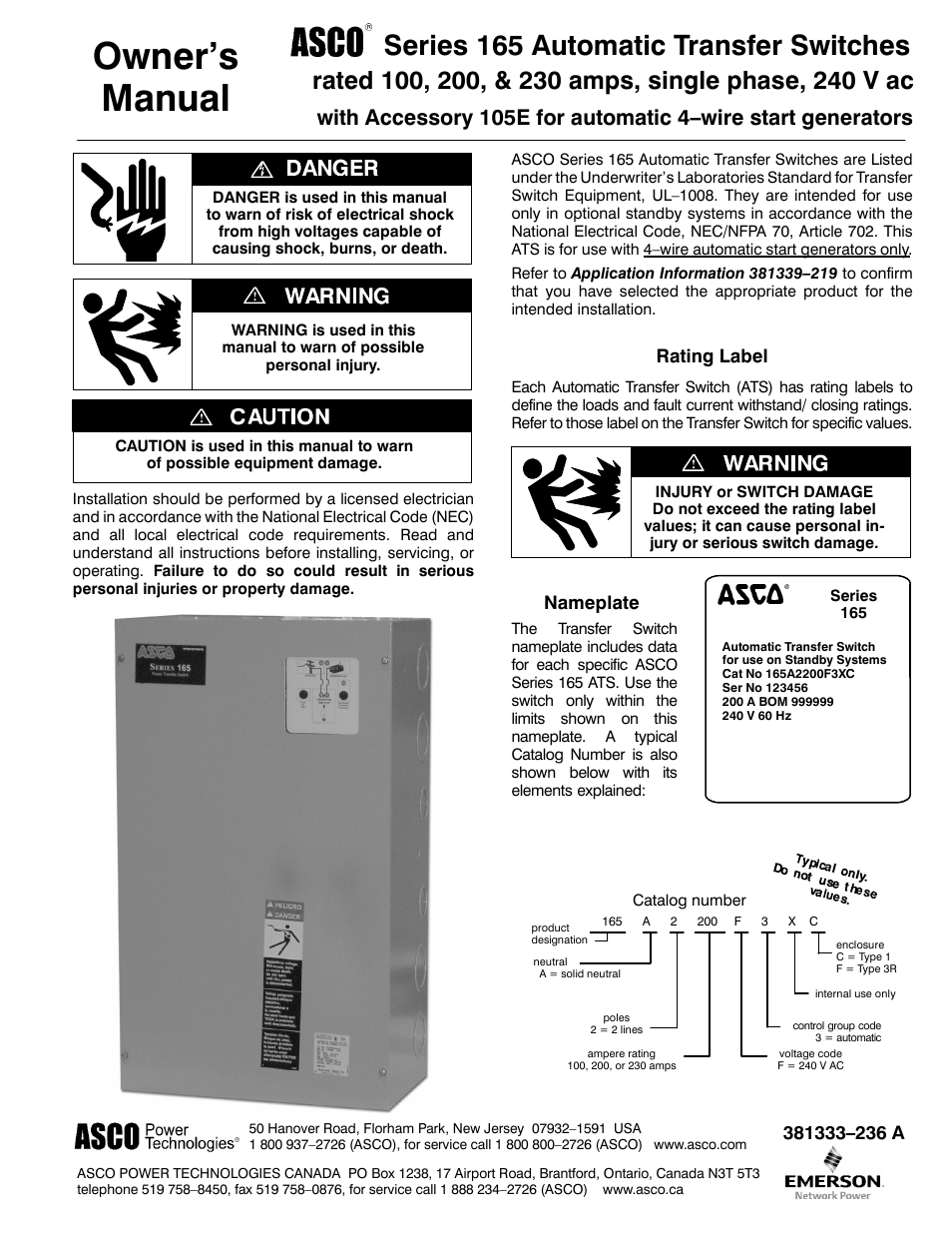 Winco ASCO 165 4-Wire User Manual | 8 pages