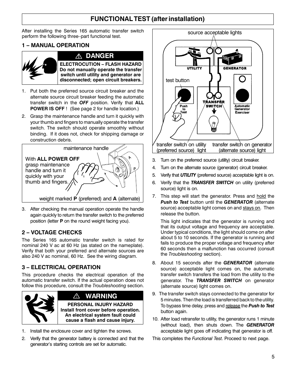 Functional test (after installation) | Winco ASCO 165 4-Wire User Manual | Page 5 / 8