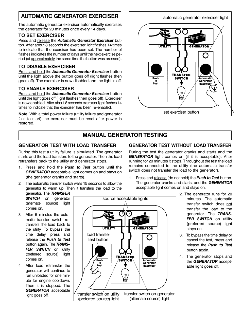 Automatic generator exerciser, Manual generator testing | Winco ASCO 165 2-Wire User Manual | Page 7 / 8